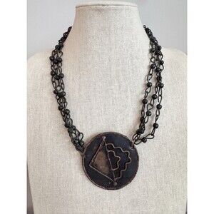 Vintage Modernist Brutalist Artisan Metal Chunky Necklace Abstract Primitive